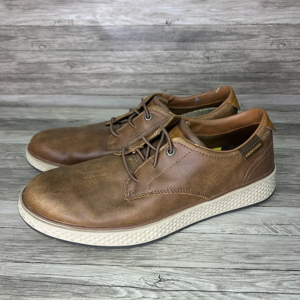Skechers Mens 10.5 Burkett Camel casual Oxford shoes Brown Leather